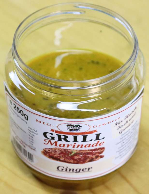 Marinade Ginger kaufen ✓ Würzige Grillmarinade mit 6 % Ingwer, Zwiebel und Knoblauch. Ideal für Geflügel, Fisch, Schweinefleisch und Gemüse.- MTG-Gewürze, Poltermühlenteich, Chemnitz